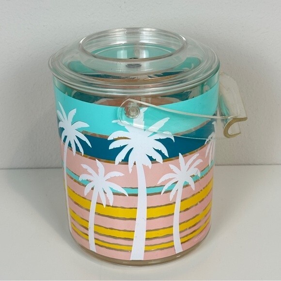 Vintage Culver Acrylic Pastel Palm Tree Ice Bucket 90s - Picture 2 of 11